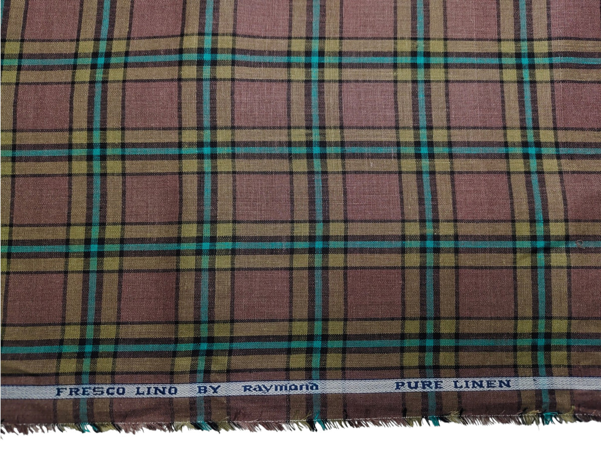 Raymond Fresco Lino 100% Pure Linen Premium Shirting Fabric (Rust, Multichecks)