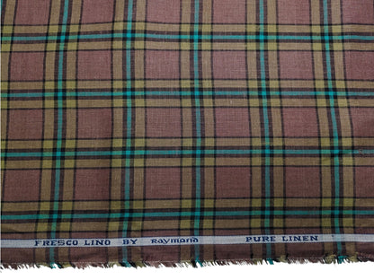 Raymond Fresco Lino 100% Pure Linen Premium Shirting Fabric (Rust, Multichecks)