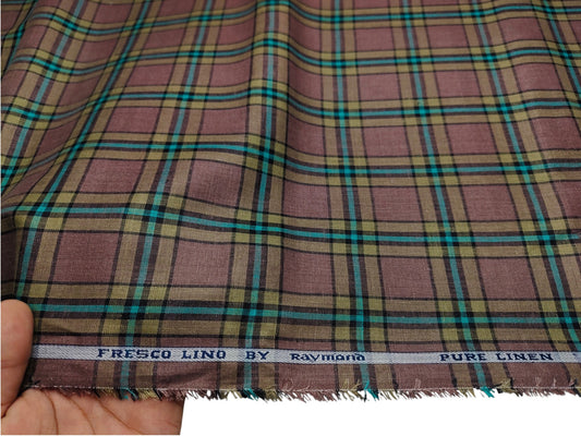 Raymond Fresco Lino 100% Pure Linen Premium Shirting Fabric (Rust, Multichecks)