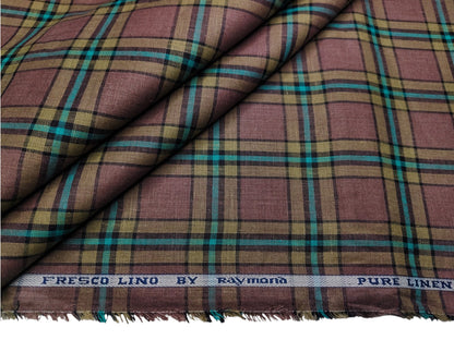 Raymond Fresco Lino 100% Pure Linen Premium Shirting Fabric (Rust, Multichecks)
