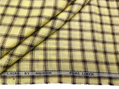 Raymond Lucas 100% Pure Linen Premium Jute Weave Shirting Fabric (Yellow & Brown, Checks)