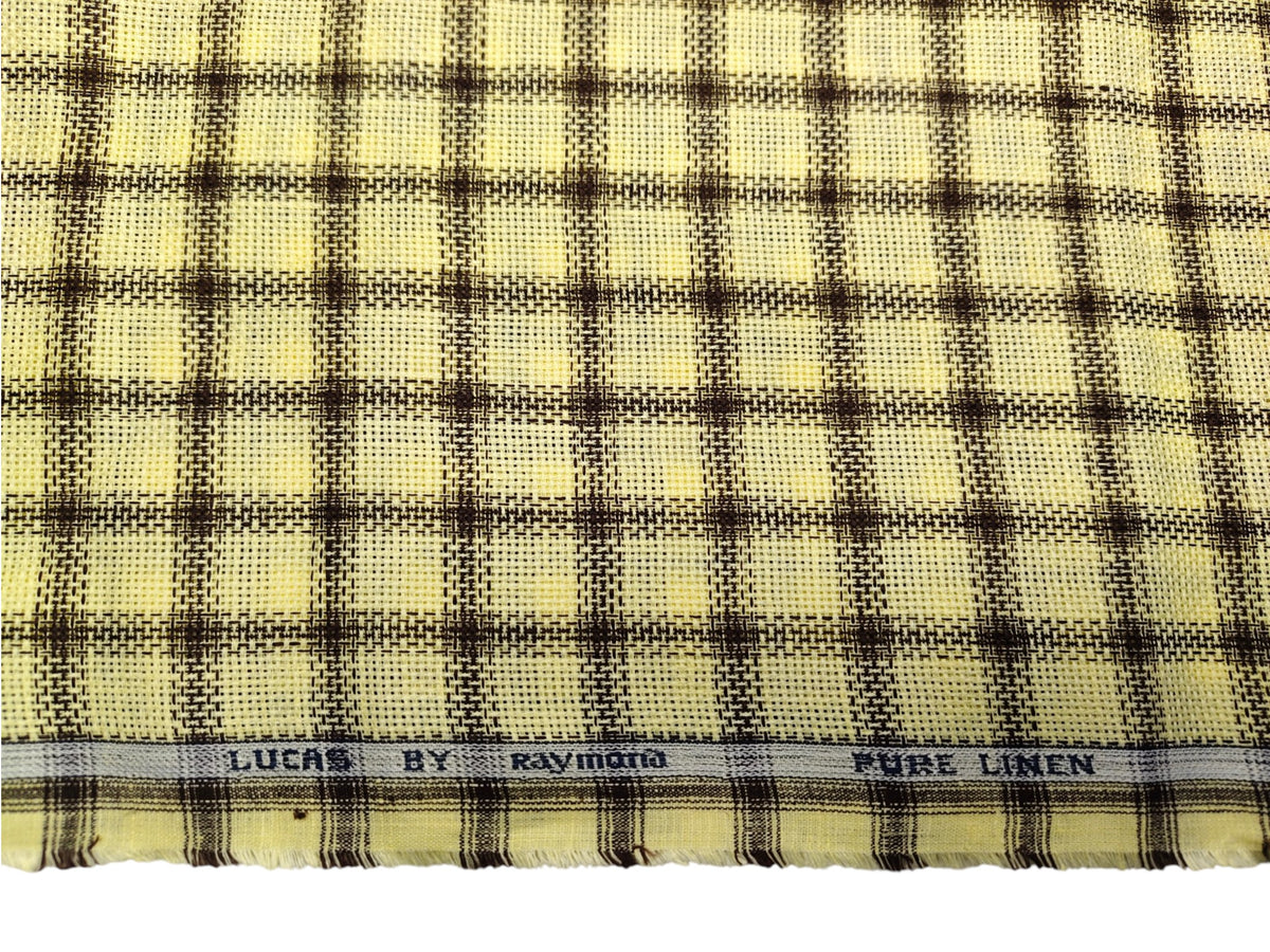 Raymond Lucas 100% Pure Linen Premium Jute Weave Shirting Fabric (Yellow & Brown, Checks)