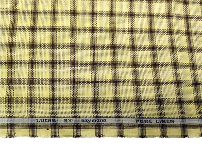 Raymond Lucas 100% Pure Linen Premium Jute Weave Shirting Fabric (Yellow & Brown, Checks)