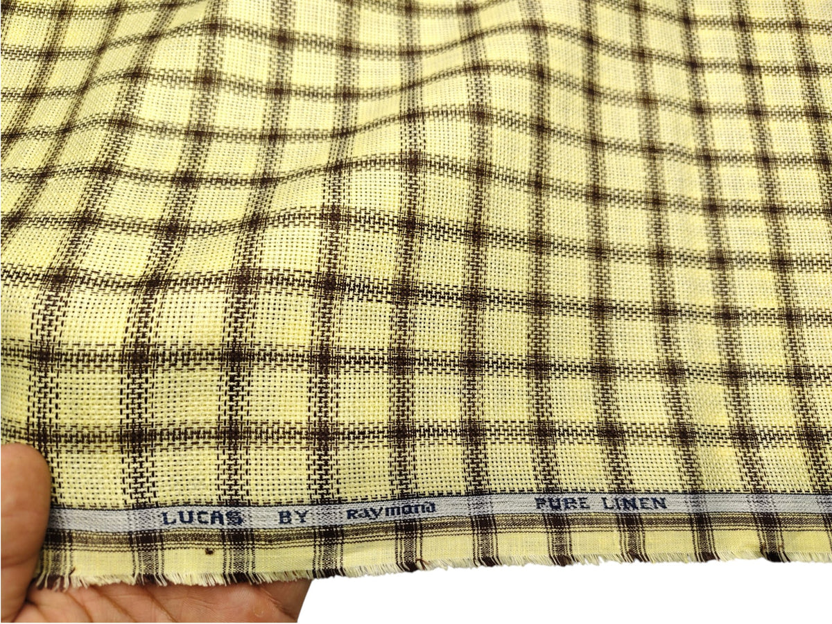 Raymond Lucas 100% Pure Linen Premium Jute Weave Shirting Fabric (Yellow & Brown, Checks)