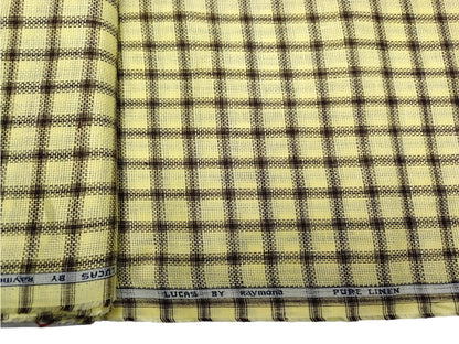 Raymond Lucas 100% Pure Linen Premium Jute Weave Shirting Fabric (Yellow & Brown, Checks)