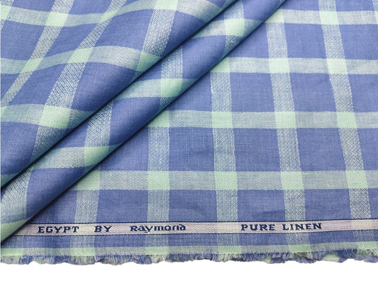 Raymond Egypt 100% Pure Linen Premium Shirting Fabric (Blue & Mint, Checks)