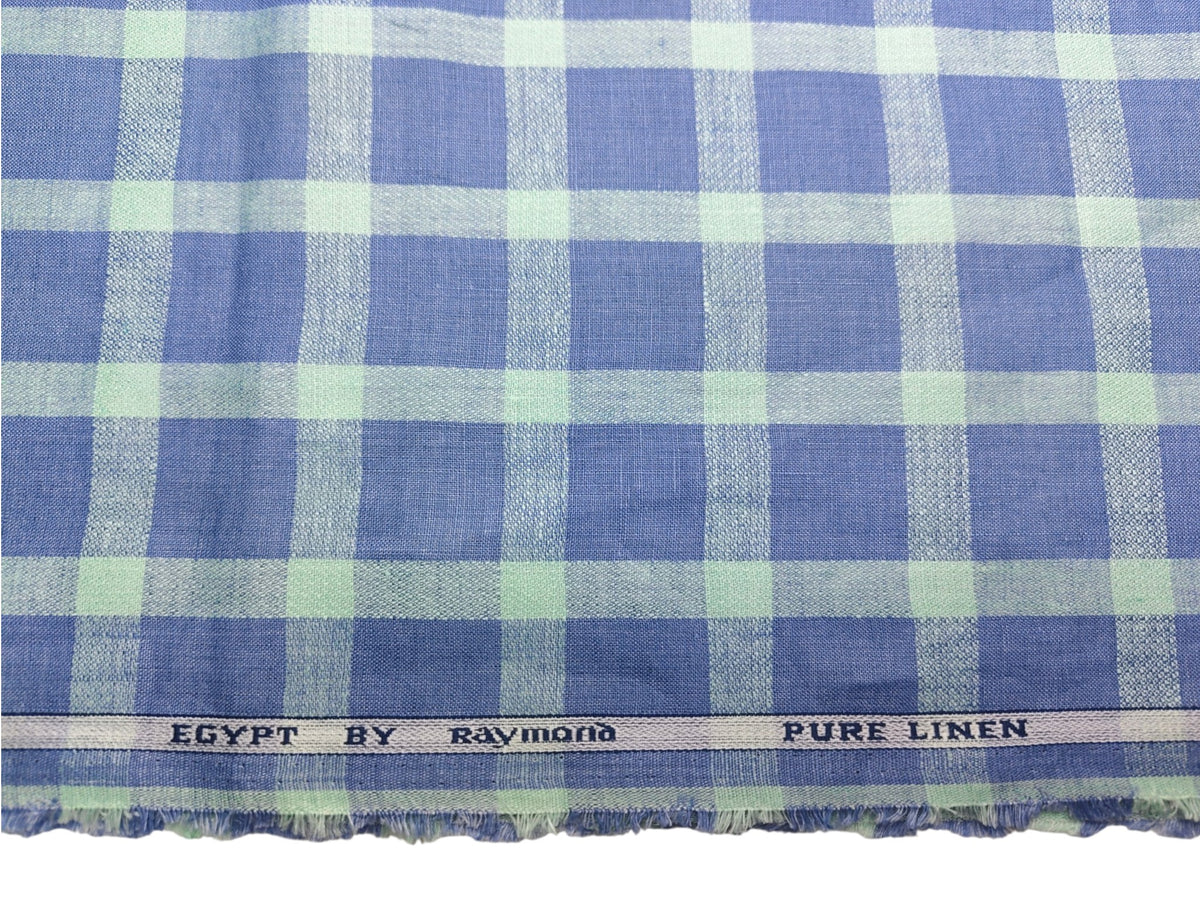 Raymond Egypt 100% Pure Linen Premium Shirting Fabric (Blue & Mint, Checks)