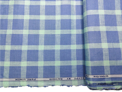 Raymond Egypt 100% Pure Linen Premium Shirting Fabric (Blue & Mint, Checks)