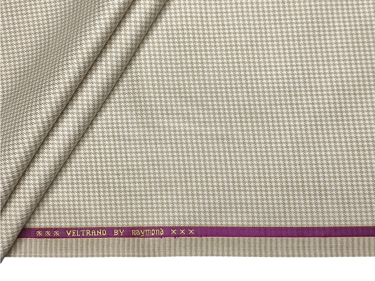 Raymond Veltrano Polyester Viscose Blended Premium Suiting Fabric (Light Beige, Houndstooth)
