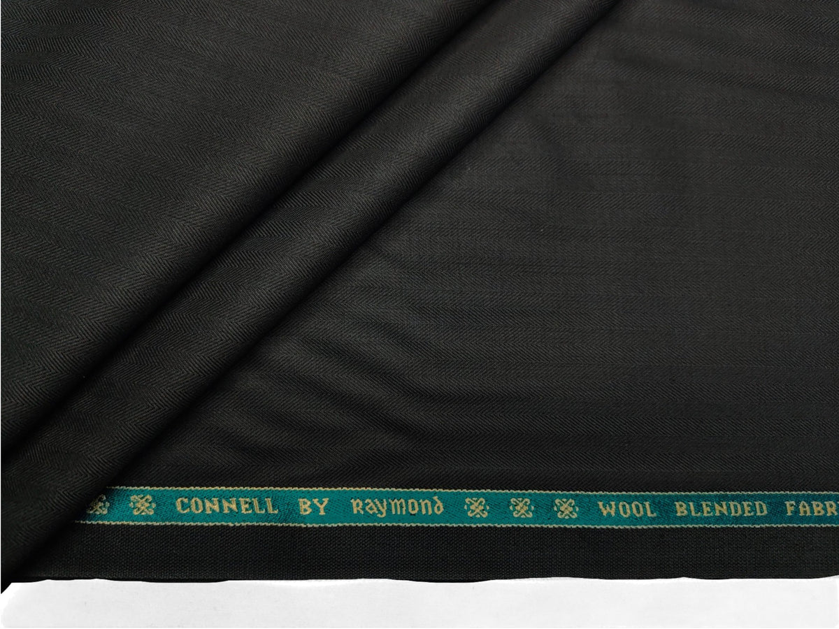 Raymond Connell Wool Blended Premium Suiting Fabric (Black, Self Herringbone)