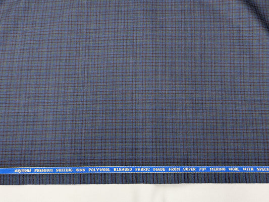 Raymond Wool Blend Checks Unstitched Suiting Fabric (Rich Blue)