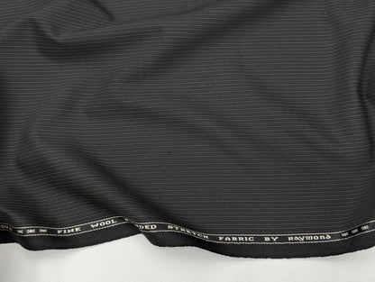 Raymond Striped Wool Blend Stretch Unstitched Suiting Fabric (Black)