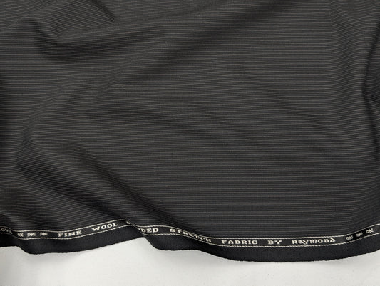 Raymond Striped Wool Blend Stretch Unstitched Suiting Fabric (Black)