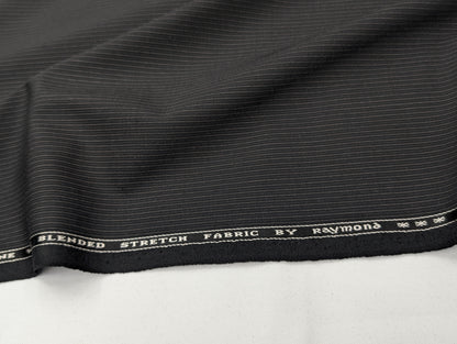 Raymond Striped Wool Blend Stretch Unstitched Suiting Fabric (Black)