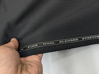 Raymond Striped Wool Blend Stretch Unstitched Suiting Fabric (Black)
