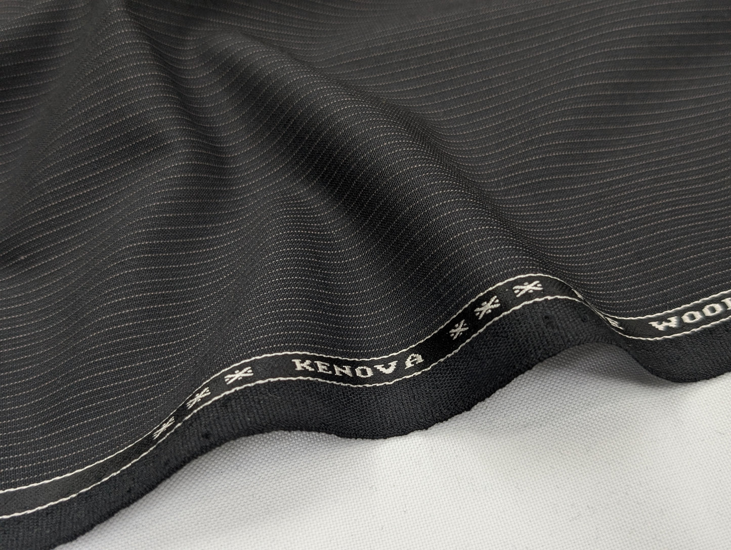 Raymond Striped Wool Blend Stretch Unstitched Suiting Fabric (Black)