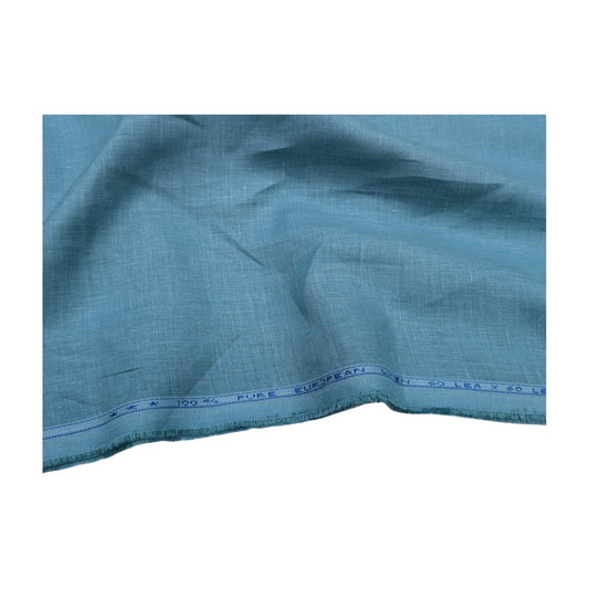 100% European Linen Shirt Fabric (Sea Blue) - 60 LEA