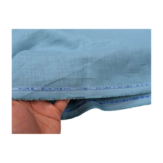 100% European Linen Shirt Fabric (Sea Blue) - 60 LEA