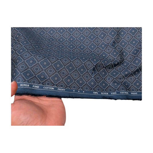Solino 100% Premium Cotton Printed Shirting Fabric (Blue)