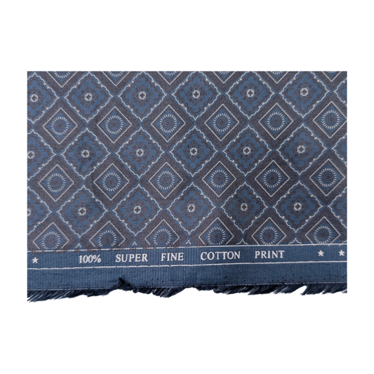 Solino 100% Premium Cotton Printed Shirting Fabric (Blue)