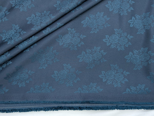 Designer Floral Printed Suiting Fabric for Blazer & Nehru Jacket (Deep Blue)