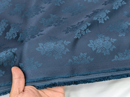 Designer Floral Printed Suiting Fabric for Blazer & Nehru Jacket (Deep Blue)