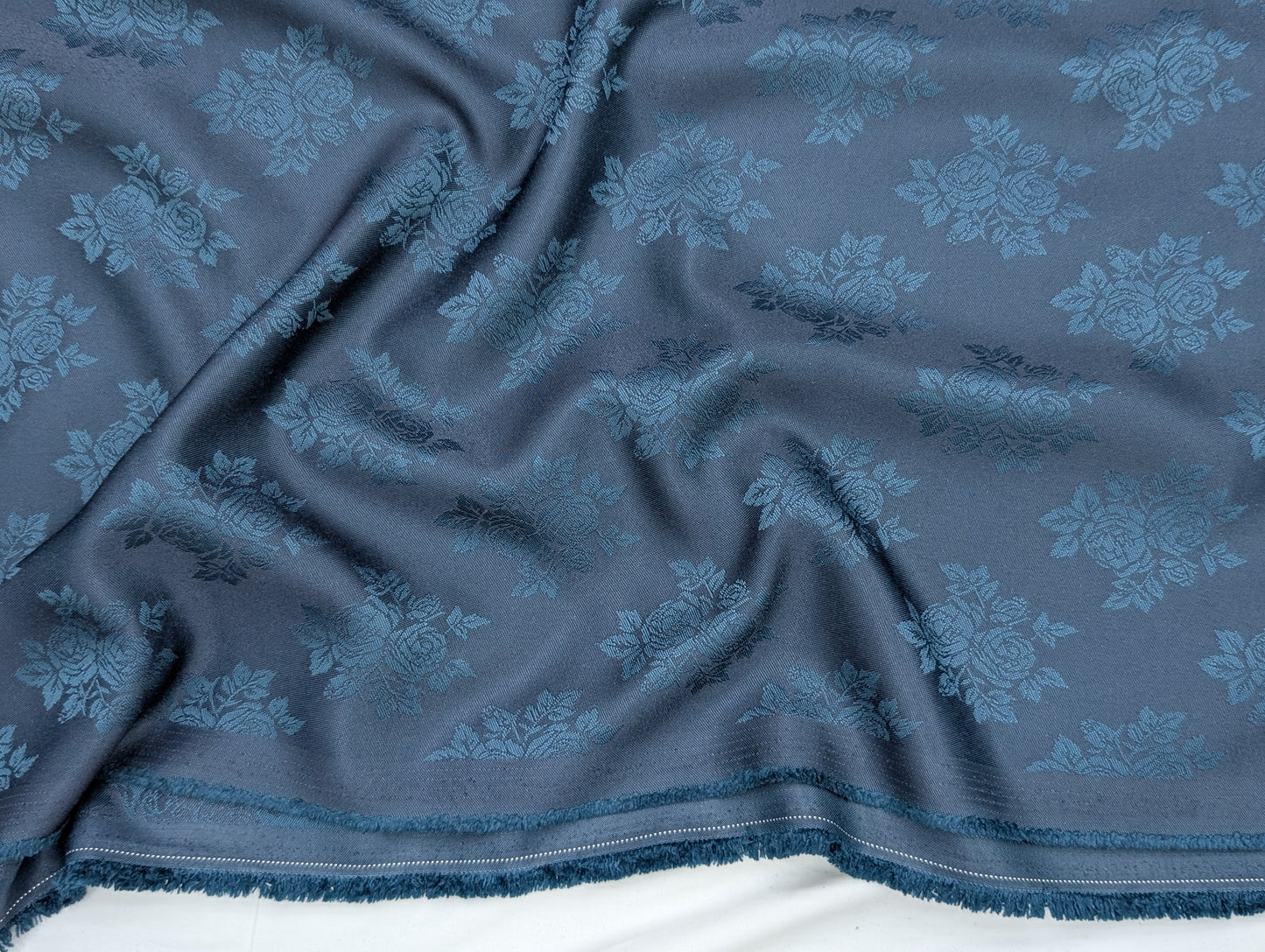 Designer Floral Printed Suiting Fabric for Blazer & Nehru Jacket (Deep Blue)