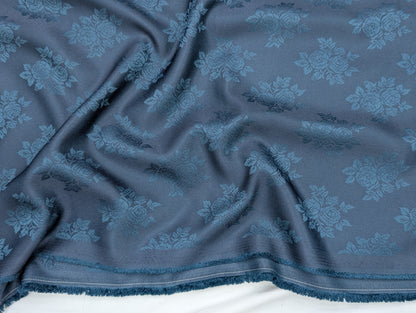 Designer Floral Printed Suiting Fabric for Blazer & Nehru Jacket (Deep Blue)