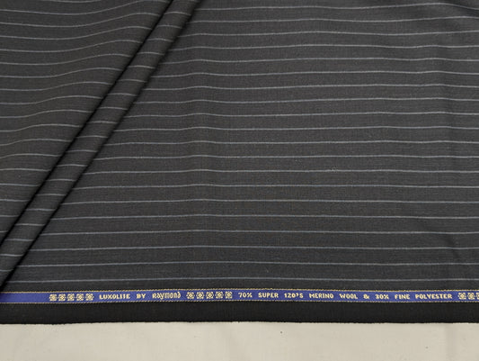 Raymond Luxolite Super 120’s Merino Wool Blend Suiting Fabric (Charcoal Pinstripe)
