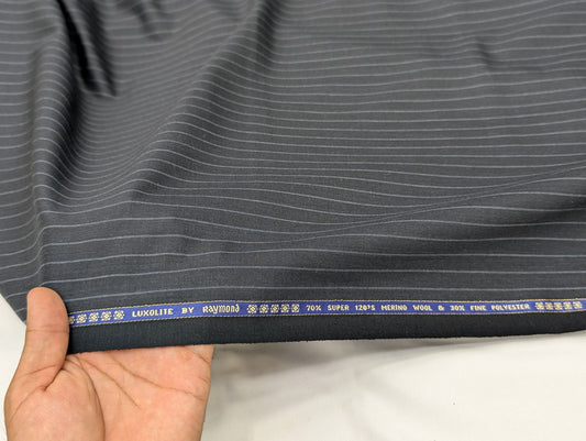 Raymond Luxolite Super 120’s Merino Wool Blend Suiting Fabric (Charcoal Pinstripe)