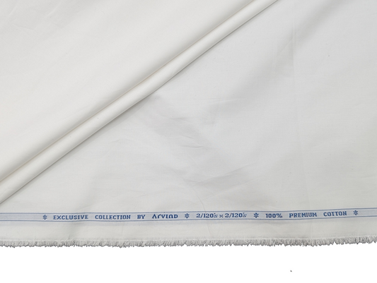 Arvind Exclusive Collection – 2/120s × 2/120s Premium Cotton Shirting Fabric (White)