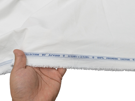 Arvind Exclusive Collection – 2/120s × 2/120s Premium Cotton Shirting Fabric (White)