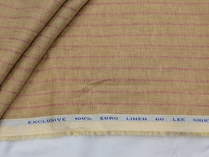 Solino 100% Pure Linen Fabric (Warm Beige With Maroon Stripes)