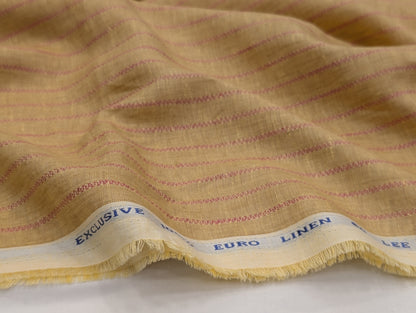 Solino 100% Pure Linen Fabric (Warm Beige With Maroon Stripes)