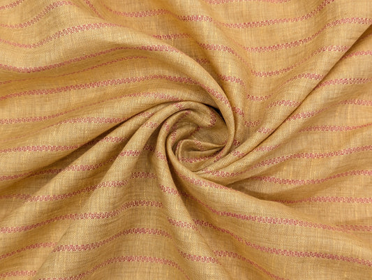 Solino 100% Pure Linen Fabric (Warm Beige With Maroon Stripes)