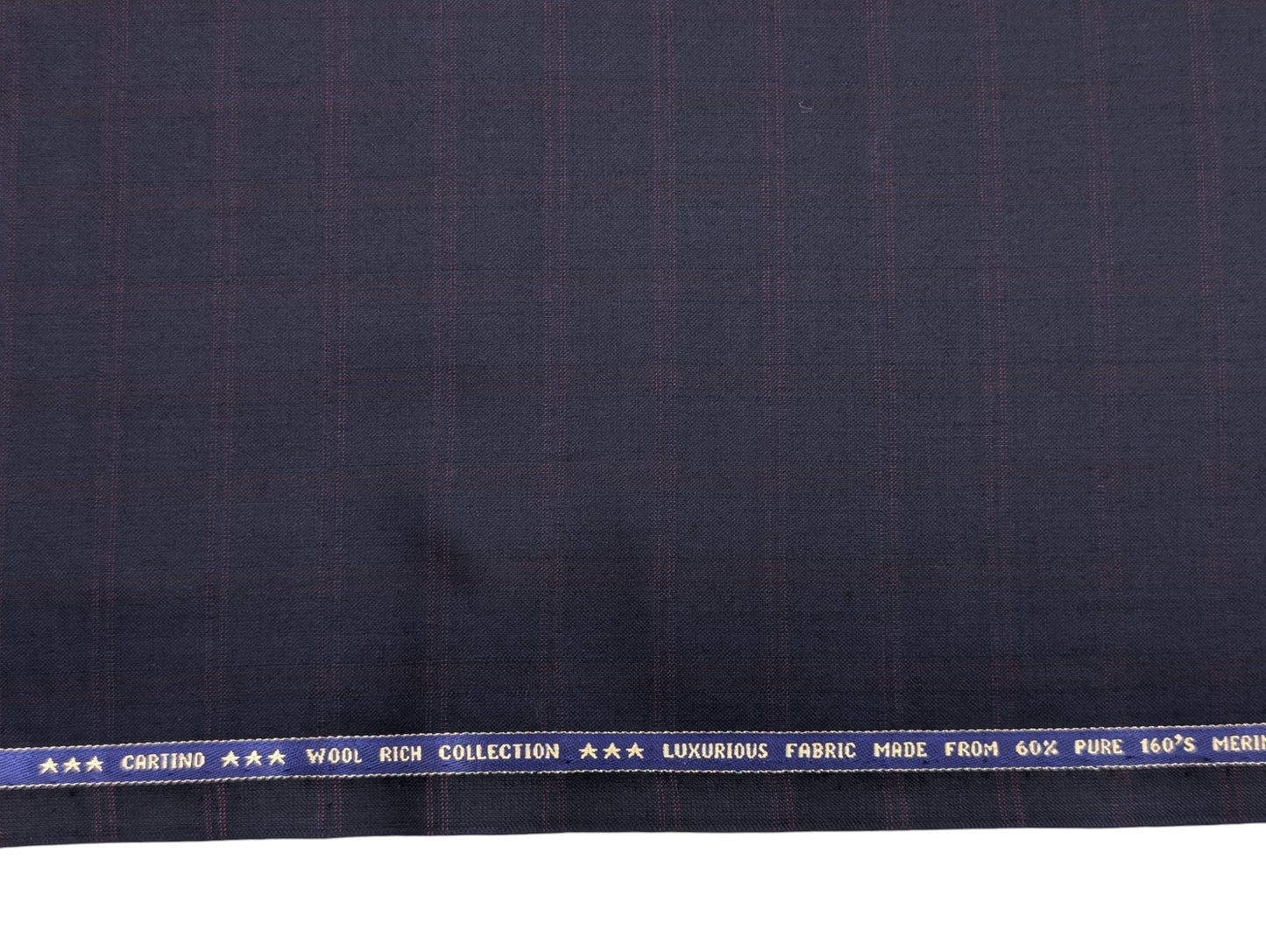 Raymond Cartino 160s Merino Wool Blend Unstitched Suiting Fabric (Navy & Burgundy Checks)