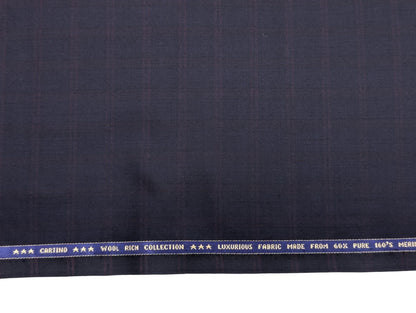 Raymond Cartino 160s Merino Wool Blend Unstitched Suiting Fabric (Navy & Burgundy Checks)