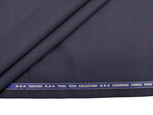 Raymond Cartino 160s Merino Wool Blend Unstitched Suiting Fabric (Navy & Burgundy Checks)
