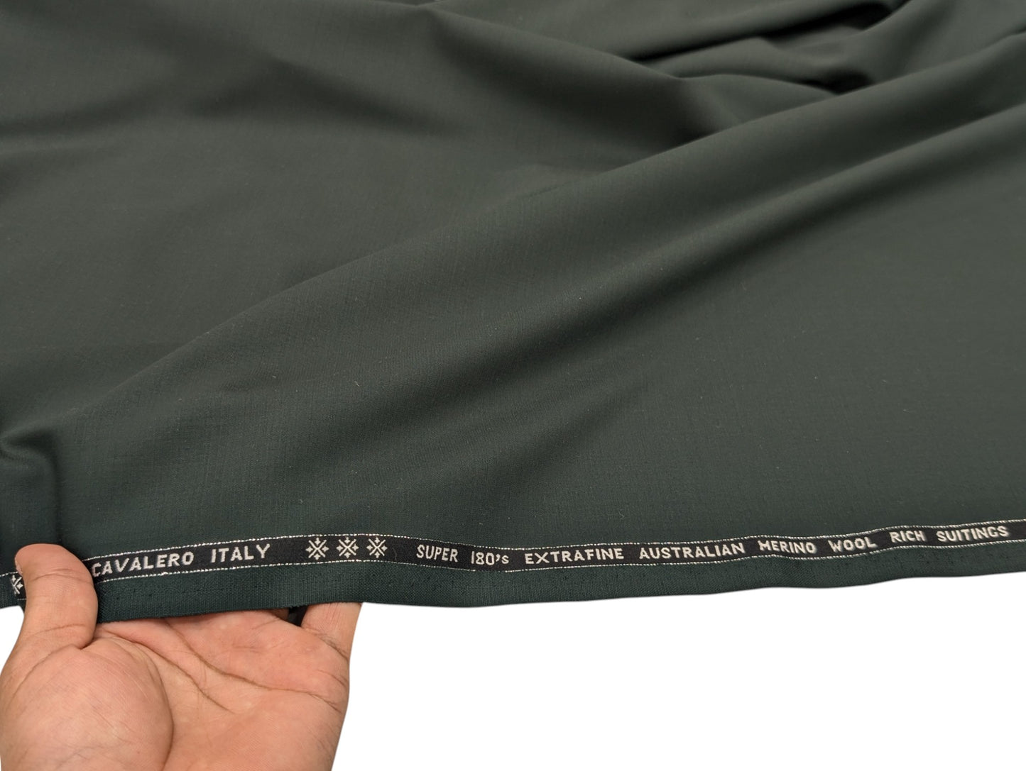 Cavalero Italy 95% Wool Super 180’s Extrafine Australian Merino Wool Unstitched Suiting Fabric (Rich Bottle Green)
