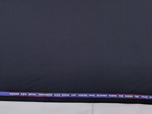 Raymond Royal Trousering Super 120's Unstitched Suiting Fabric - (Checkered Navy Blue)