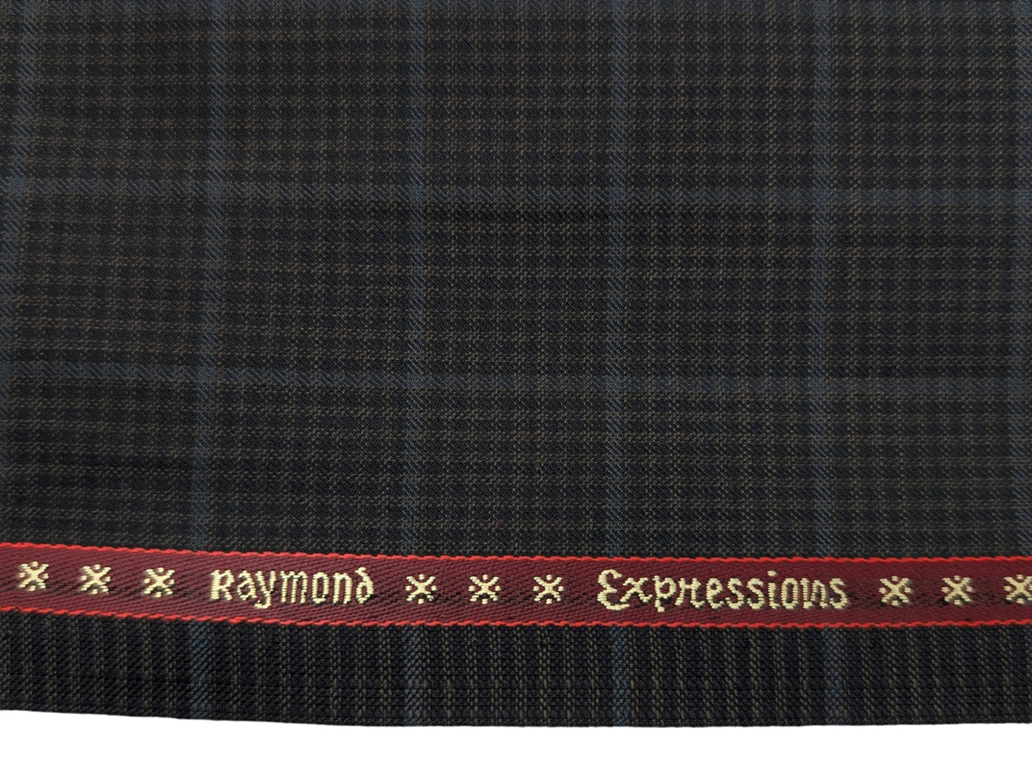 Raymond Expressions Merino Wool Blend Suiting Fabric (Dark Brown with Blue Checks)