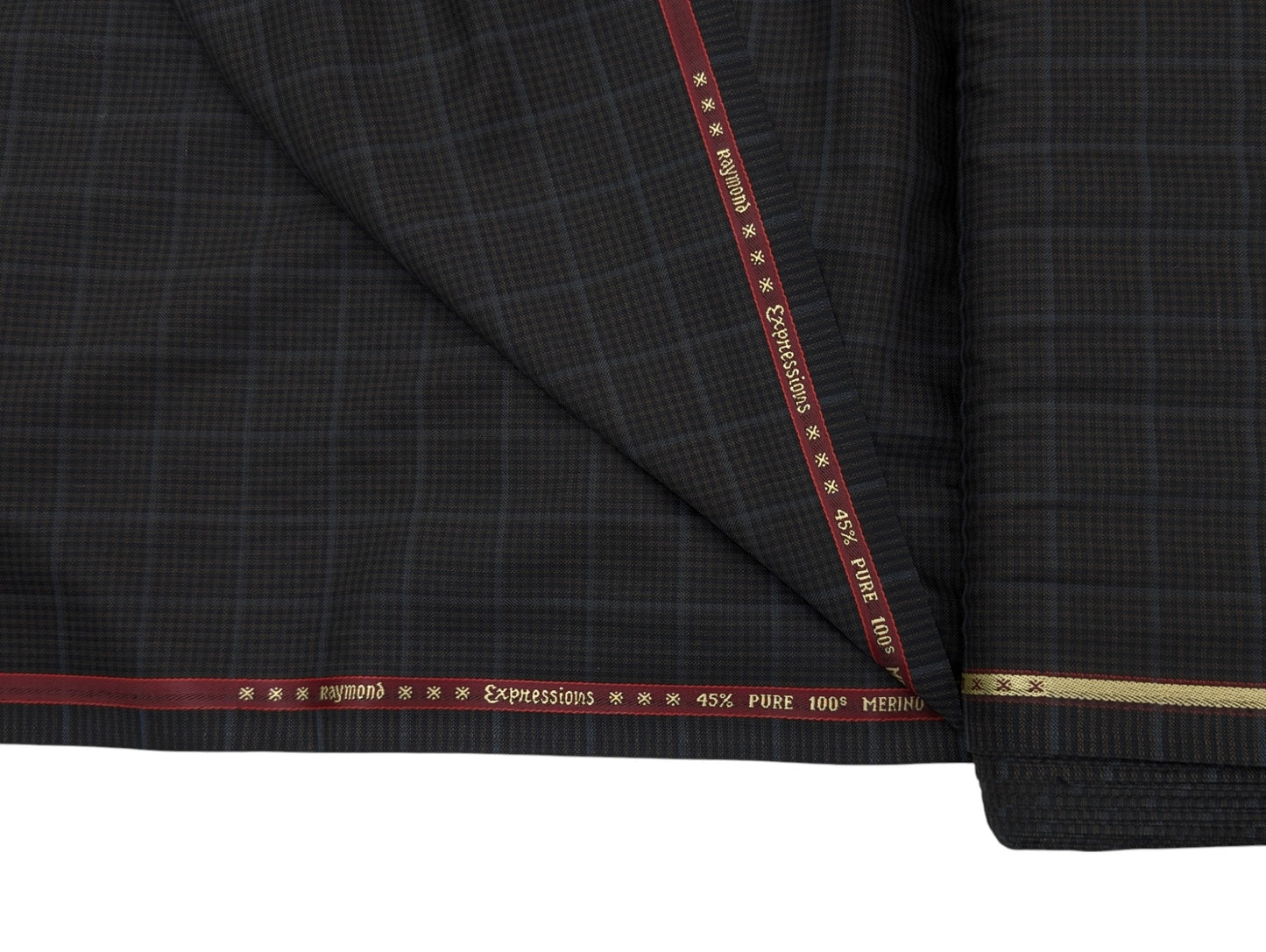 Raymond Expressions Merino Wool Blend Suiting Fabric (Dark Brown with Blue Checks)