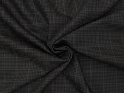Raymond Expressions Merino Wool Blend Suiting Fabric (Dark Brown with Blue Checks)