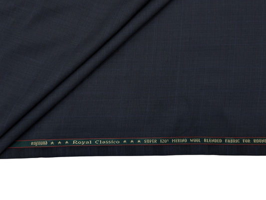Raymond Royal Classico Super 120’s Merino Wool Blend Suiting Fabric – (Midnight Grey, Checks)