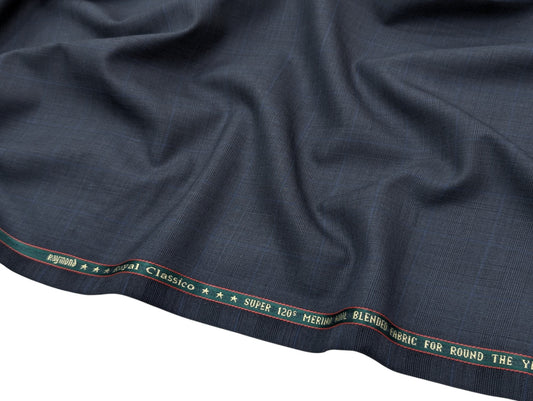 Raymond Royal Classico Super 120’s Merino Wool Blend Suiting Fabric – (Midnight Grey, Checks)