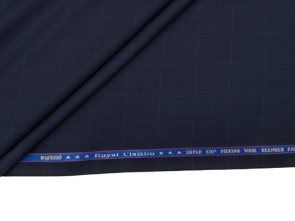 Raymond Royal Classico Super 120’s Merino Wool Blend Suiting Fabric – (Midnight Blue , Checks)