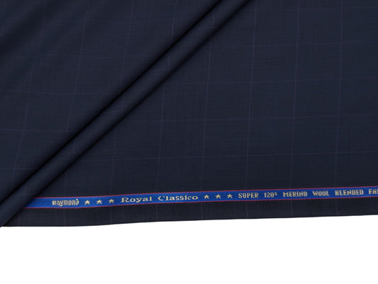 Raymond Royal Classico Super 120’s Merino Wool Blend Suiting Fabric – (Midnight Blue , Checks)