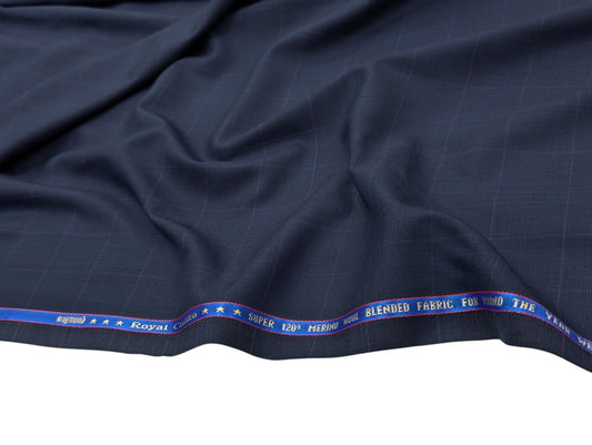 Raymond Royal Classico Super 120’s Merino Wool Blend Suiting Fabric – (Midnight Blue , Checks)