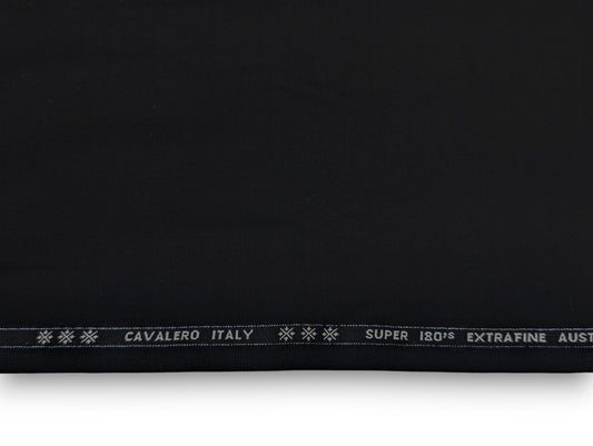 Cavalero Italy Super 180’s Extrafine Australian Merino Wool Unstitched Suiting Fabric (Pure Black)