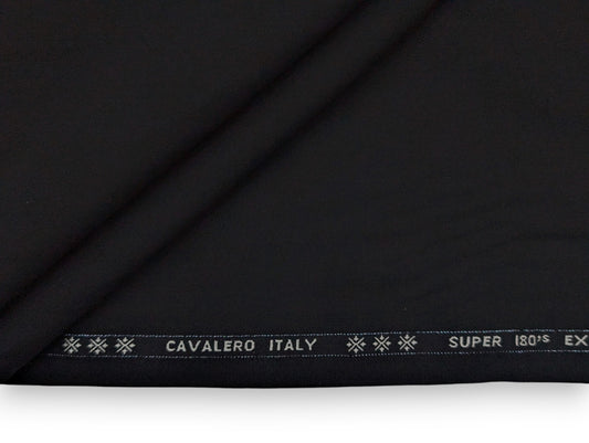 Cavalero Italy Super 180’s Extrafine Australian Merino Wool Unstitched Suiting Fabric (Pure Black)